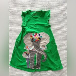 Mini Boden Green Elephant Appliqué Casual Dress